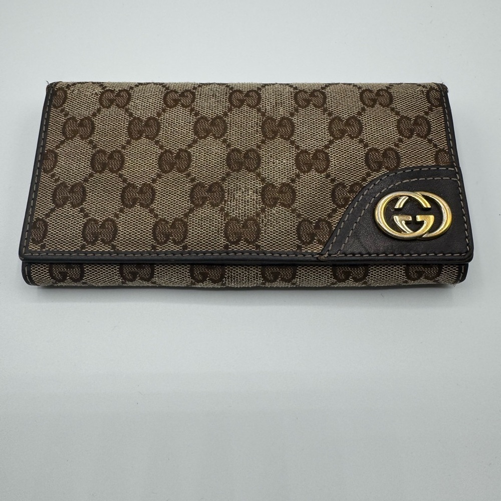 Gucci GG Canvas Continental Wallet Beige Brown Interlocking GG Logo - Picture 3 of 16